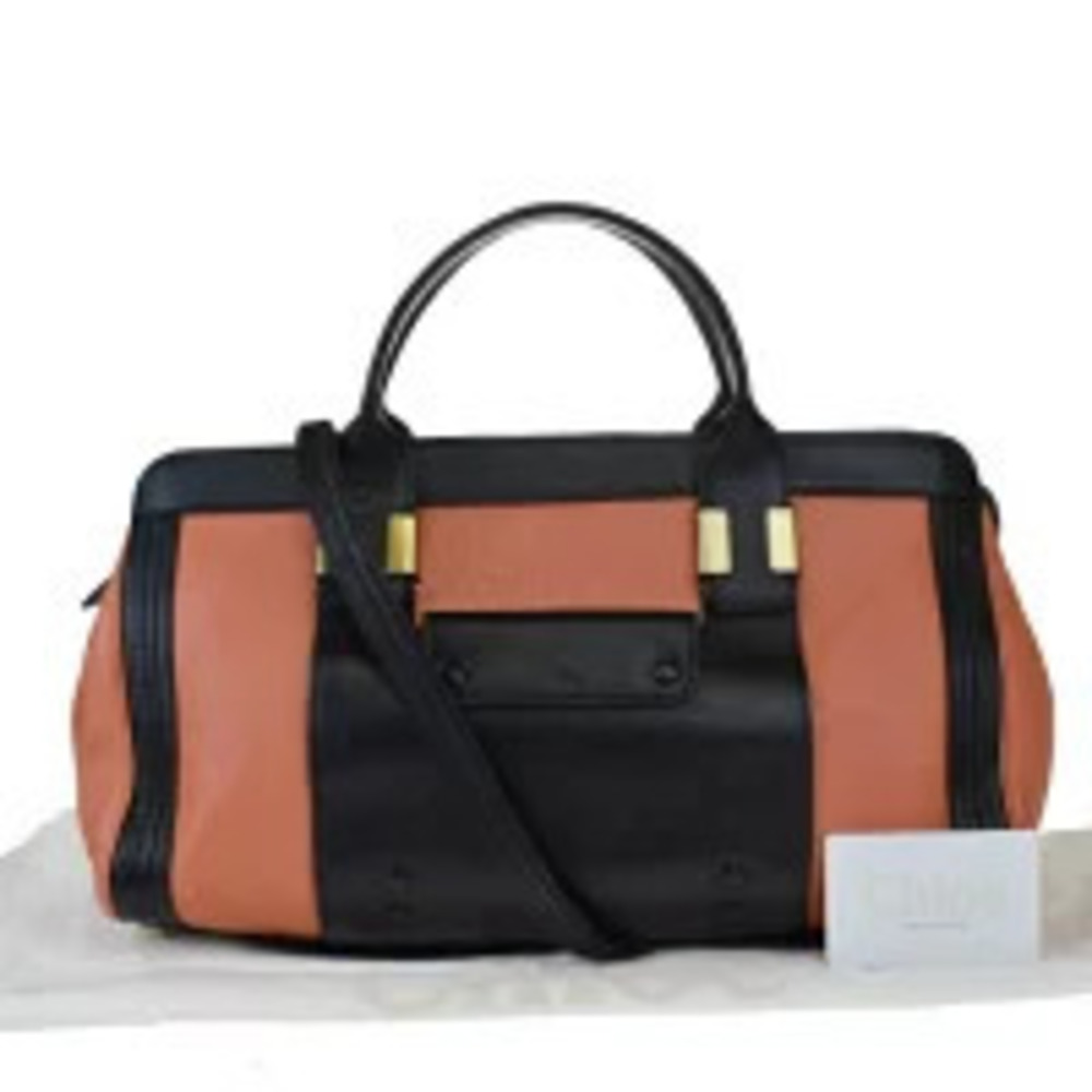 Chloe Alice Handbag Shoulder Bag Pink Black Leather